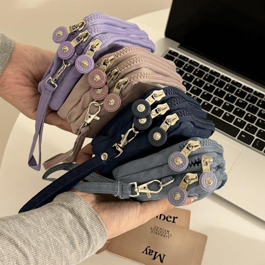 Korejská módní látková peněženka na mince: Dámská třívrstvá velkokapacitní pouzdro na zip na telefon a klíče