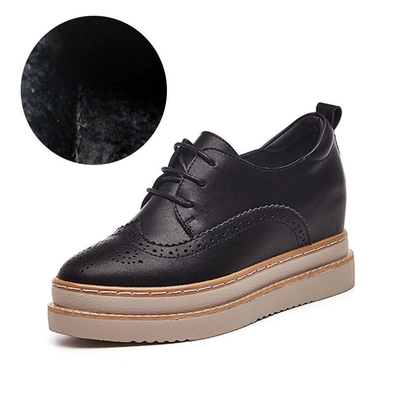 

Spring leather thick-soled inner height increase, lace-up casual muffin women s shoes muffin height increase 33