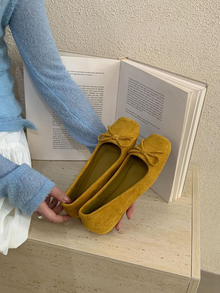 Suede single shoes women's spring new shallow mouth one pedal retro gentle fairy wind ballet inner 2.5CM Doudou shoes