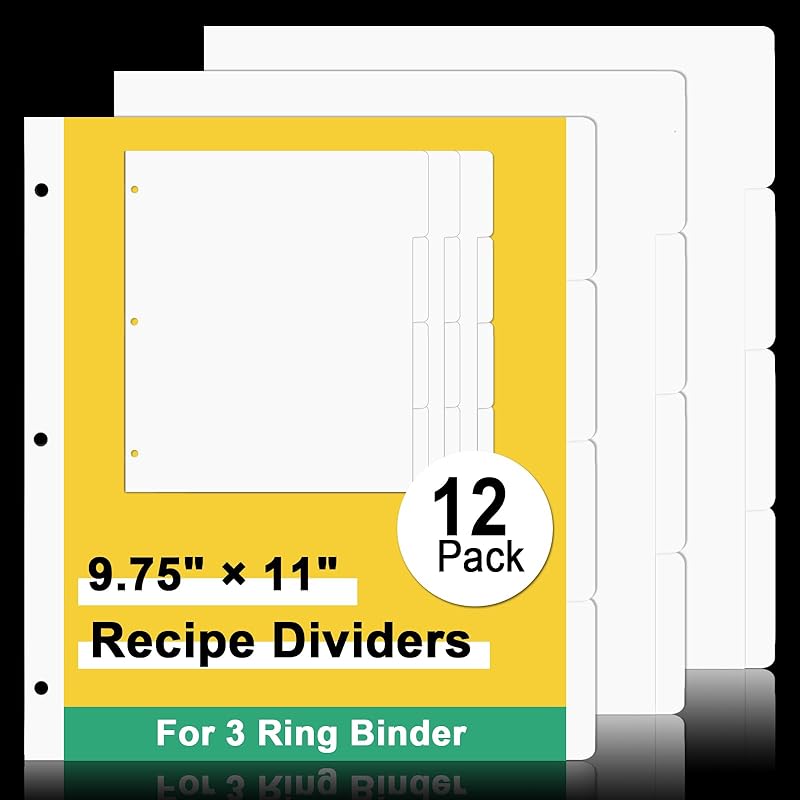 12 Sheet Recipe Dividers for 3 Ring Binder with 4 Tabs 9 3/4”×11” Paper Recipe Binder Dividers Blank Recipe Organizer Personalized Family Recipe белый