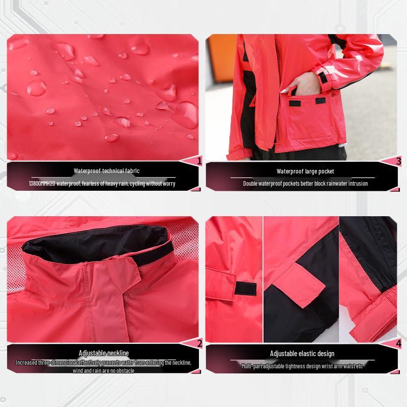

Women s Red Two-Piece Raincoat Suit: Lightweight, Waterproof, Windproof, Breathable Motorcycle Rainwear. XXL - Height 175cm, Weight 72.5-80kg