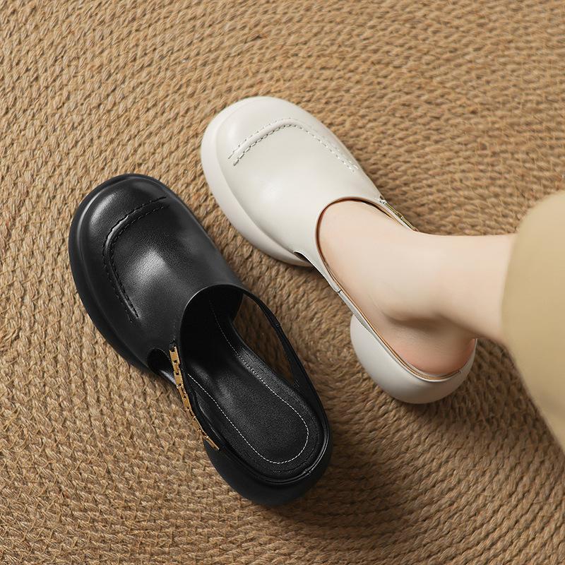 Baotou slippers women wear thick-soled half-mop 2025 summer new fashion lazy high-heeled skirt sandals thick-heeled