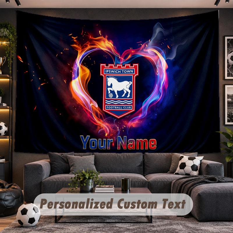 Wall Hanging Tapestry Custom NameIpswich Town Pattern Personalized Printed Fabric Wall Decor