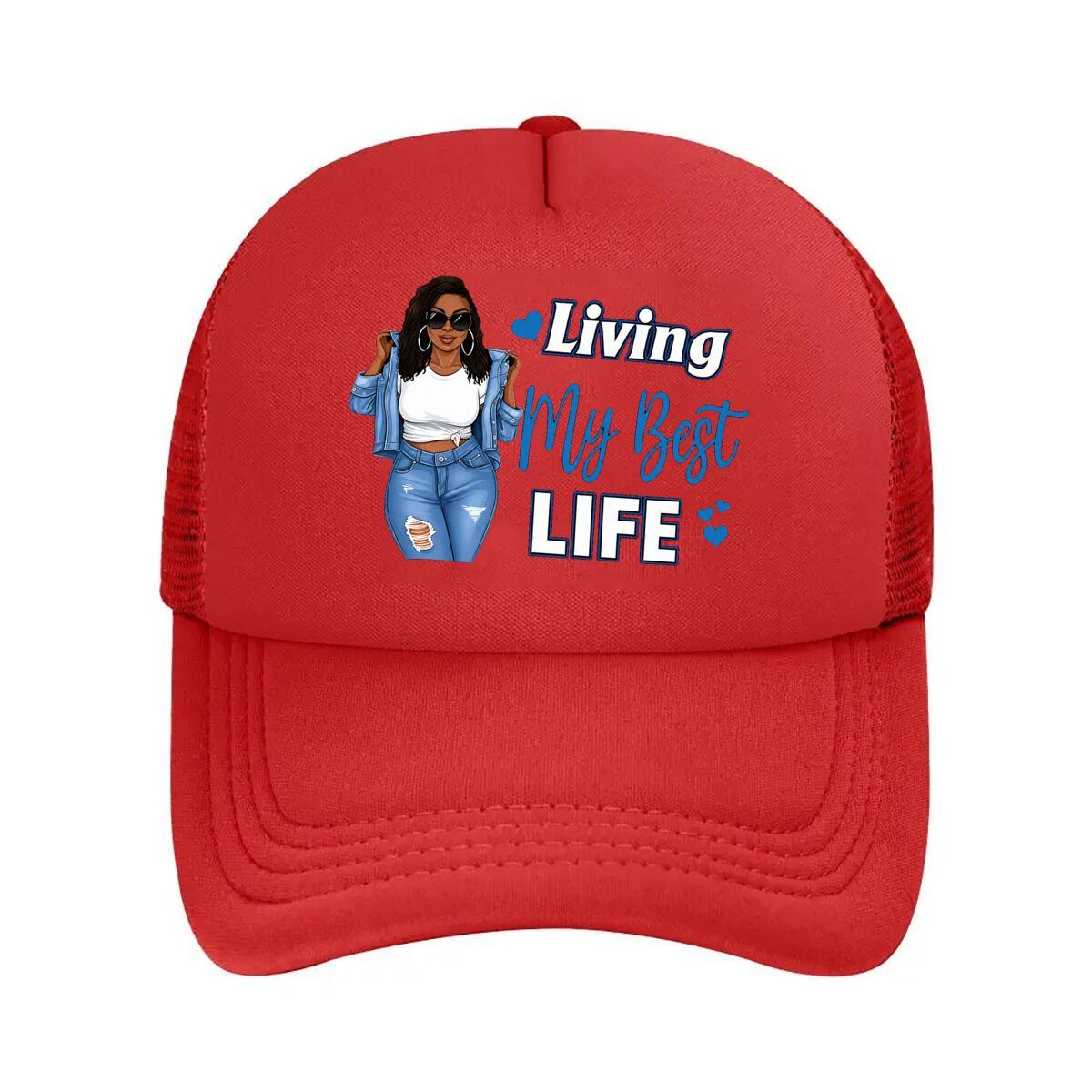 Graphic Living My Best Life  Mesh Baseball Cap Hip Hop Adjustable