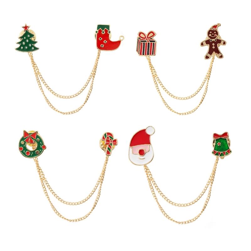 Fashion Christmas Brooch Tassels Chain Clothing Pin Santa Tree Wreath Gift Badges Lapel Pin Party Jewelry Festive Pin
