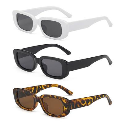 3pcs Rectangle Sunglasses White Black Dark Brown Vintage Fashion UV Protection Small Narrow Frame Driving Glasses