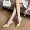 Beautiful Silver Half Slippers Celebrity Rhinestone T-belt Hollow Bag Head Sandals Temperament High Heels