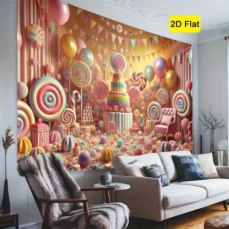 2D Flat Printing Candy Themed Backdrop with Giant Lollipops for Birthday and Baby Shower