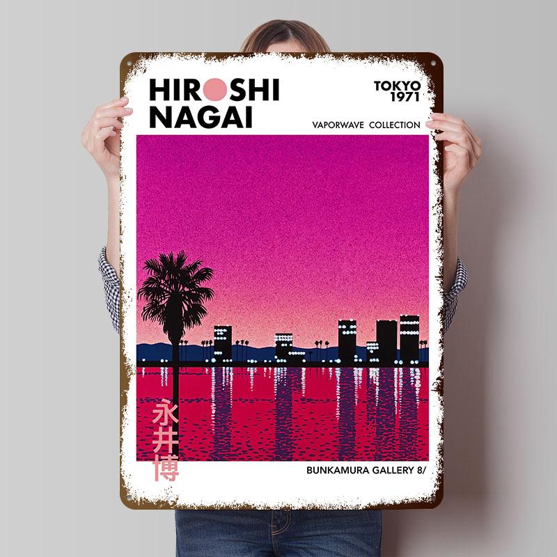 Hiroshi Nagai Vaporwave Art Tinplate Posters Customizable Wall Art Retro Vintage Metal Signs for Home Room Bathroom Decor Items 20X30CM