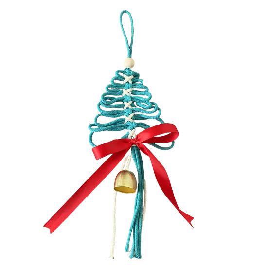 Hand-Woven Christmas Tree Ornaments Rustic Xmas Tree Shaped Handicrafts with Golden Cow Bell And Red Bow for Winter New Year Party Decorations