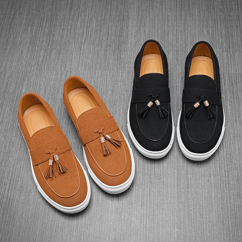 Fashion Men Casual Tassel Shoes In Black Brown Frosted Leather Lightweight and Comfortable High-quality Loafers In Sizes 38-48 Men Shoes