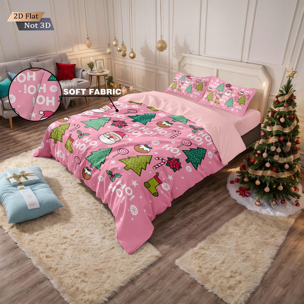 3PCS Merry Christmas Cartoon Printed Chipless Bedding Set Dormitory Bedroom Multiple Sizes Holiday Decoration Machine Washable