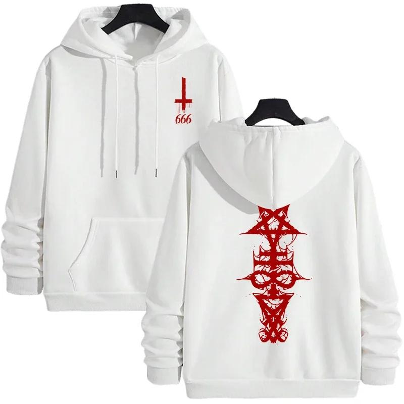Autumn and winter men's Gothic hoodie, warm pullover, Satan symbol printed outdoor comfortable casual sportswear