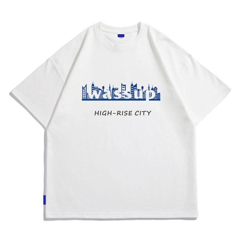 Wassup Heods Summer National Trend Brand Letter Print Street Style Loose Round Neck Heavyweight Couple Short-Sleeve T-Shirt for Men