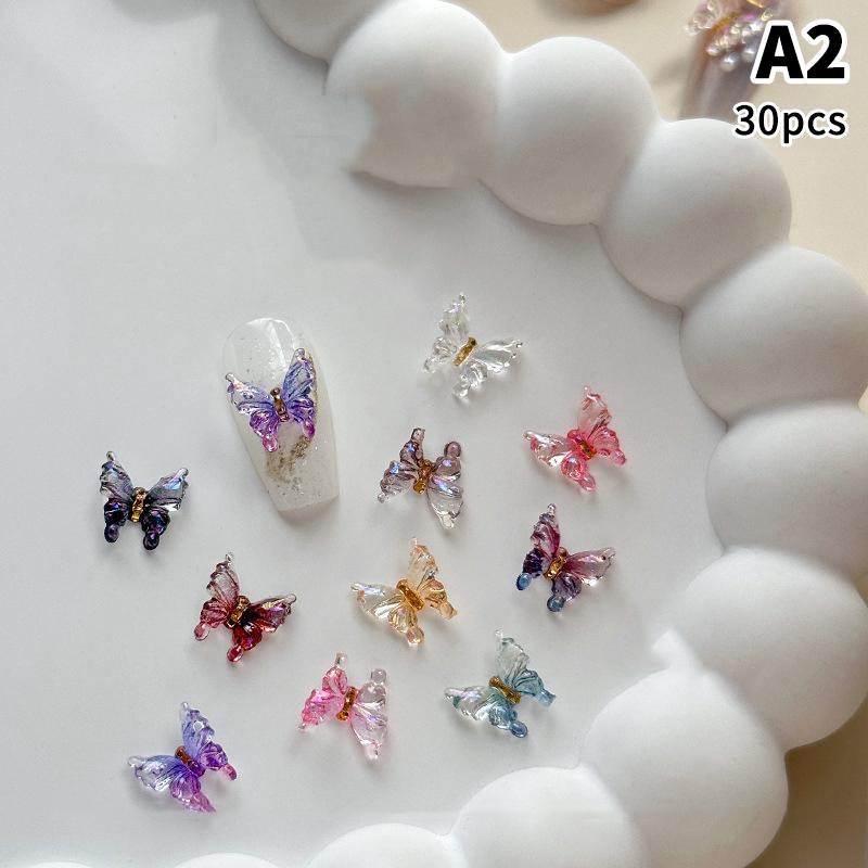 30 Pcs Colorful Butterfly Nail Art Charm 3D Ice Butterfly Nail Decor Ornament Diy Kawaii Nail Figures