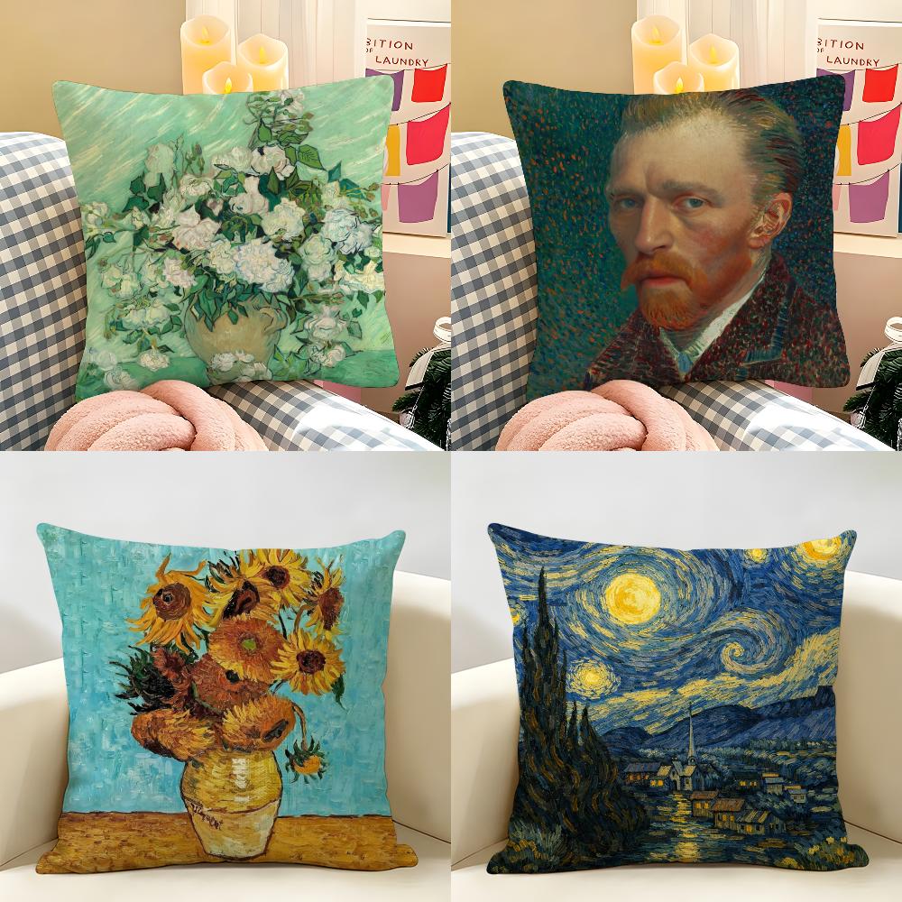 Federa Cuscino Stampa Originale Van Gogh Lino Naturale Tessuto Biologico Stampa Double Face Decorazione Stanza Divano Federa