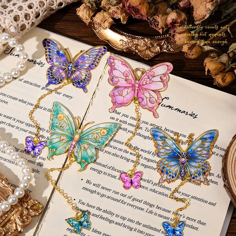 Student Reading Book Clip Vintage Butterfly Fan Metal Bookmark Hollow Flower Painting Bookmarks For Book Lovers Readers Gifts