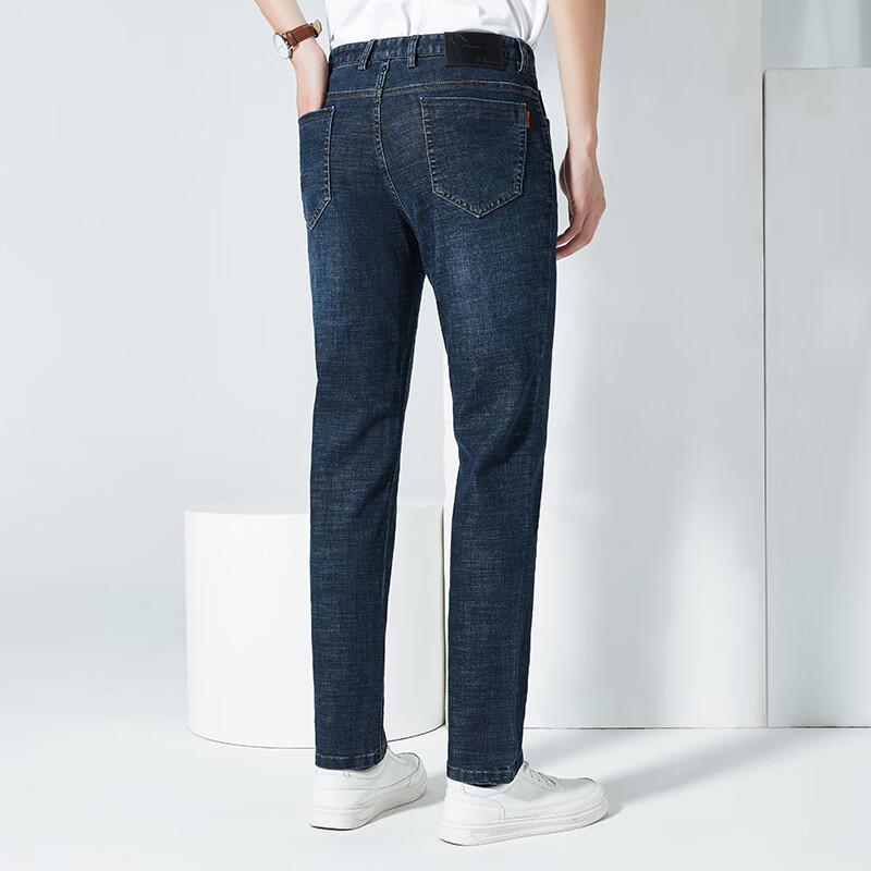 Fengxun Men's Thick Washed Stretch Straight-Leg Denim Jeans FXL6K135-B4