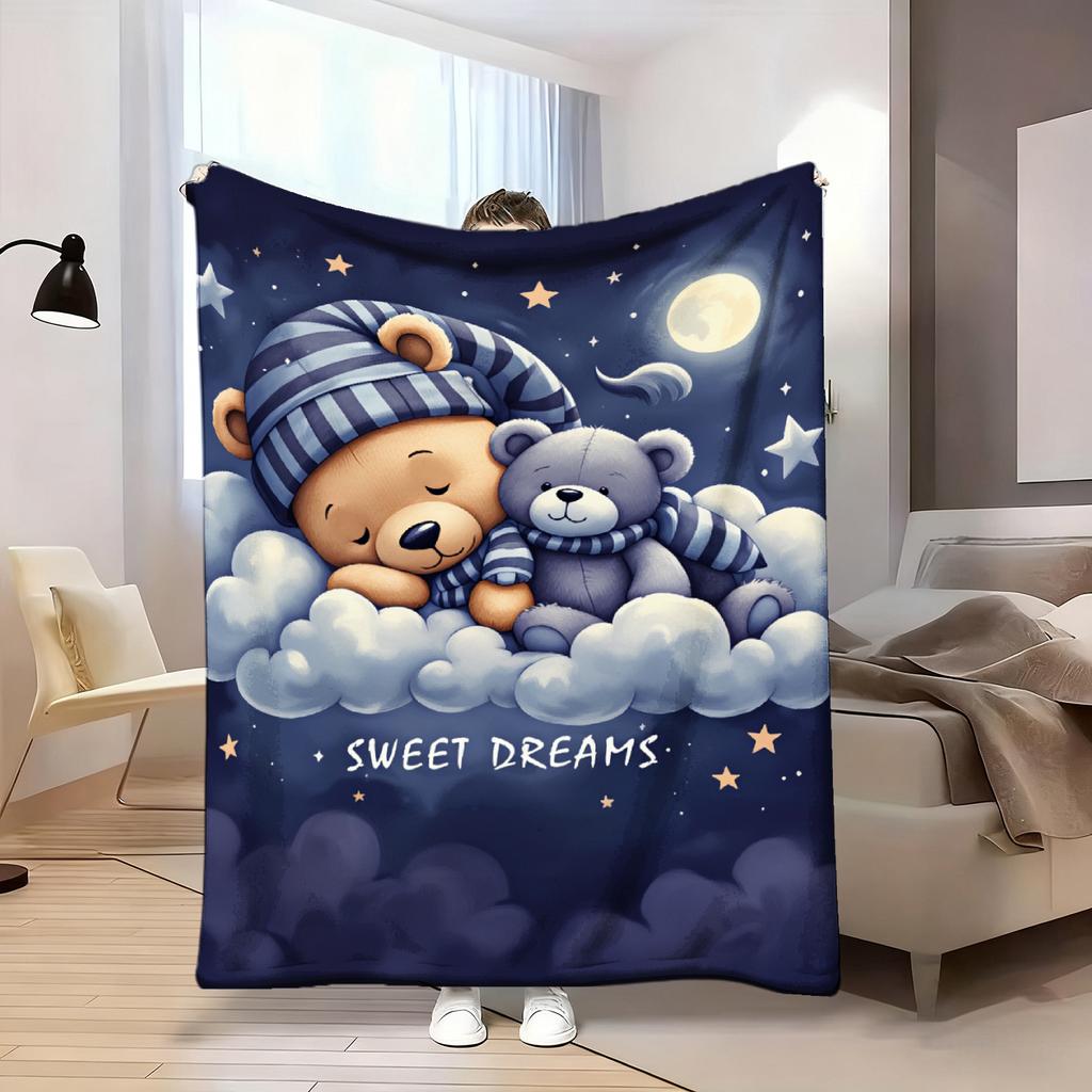 Teddy Bear Star Cloud Flannel Blanket Soft Polyester All Season for Home Camping Travel, Birthday & Anniversary Gift