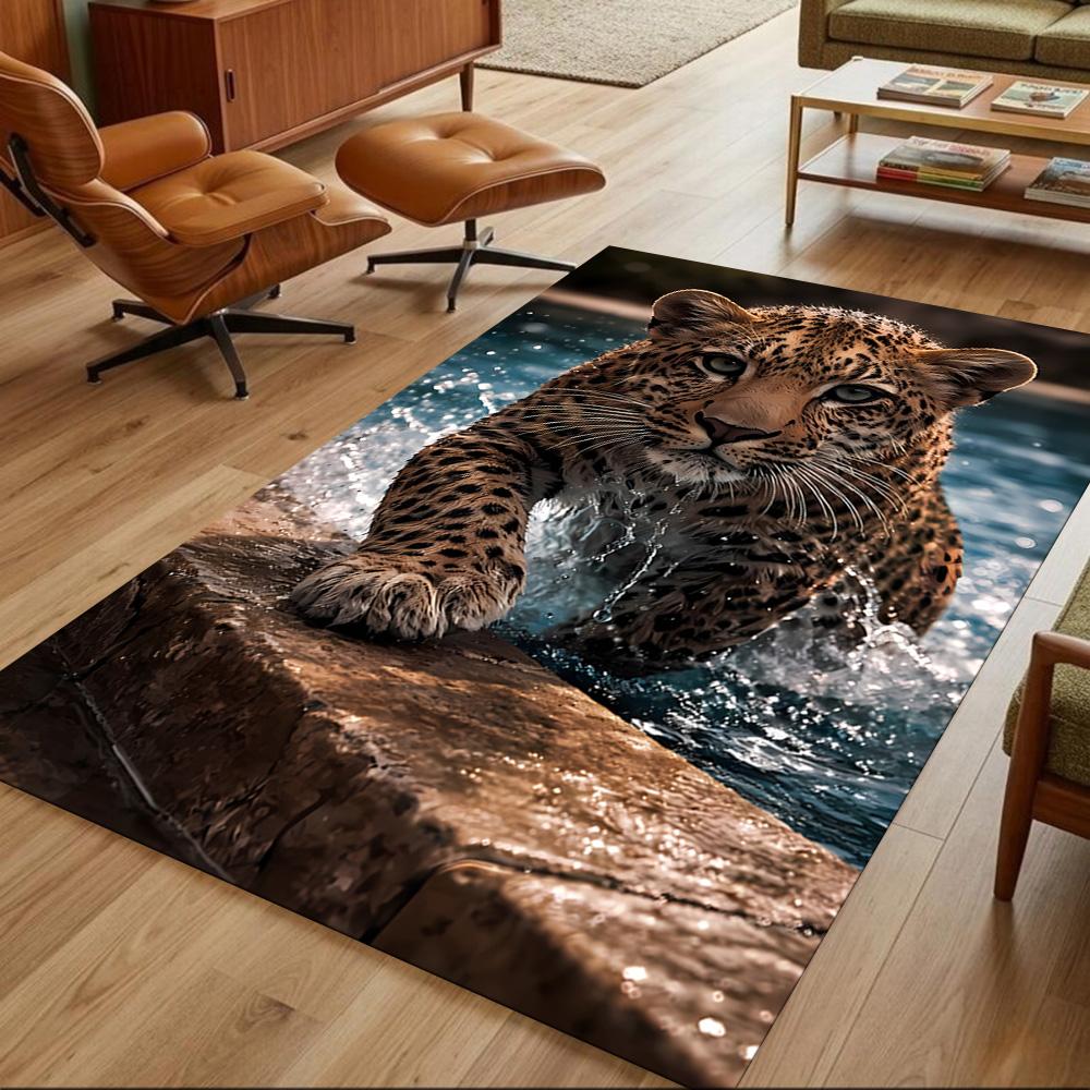 Leopard Emerging From Water Non-Slip Home Carpet Design for Office Decor Living Room Bedroom Gift