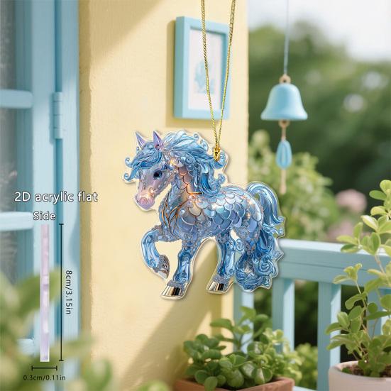 2D Acrylic Horse Pendant Flat Cartoon Horse Pendant Keychain Charm Colorful Horse Ornament for Backpack Christmas Tree Decoration