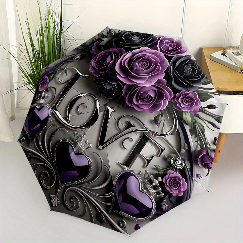 

1pc Purple Rose Love Emblem Umbrella with Plastic Handle,Suitable for All Seasons Home Travel Outdoor UmbrellaB1637