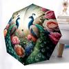 1pc Peacock, feathers pattern Umbrella Portable Folding Umbrella Iron Frame Hole Bone Structure Outdoor Home Umbrella