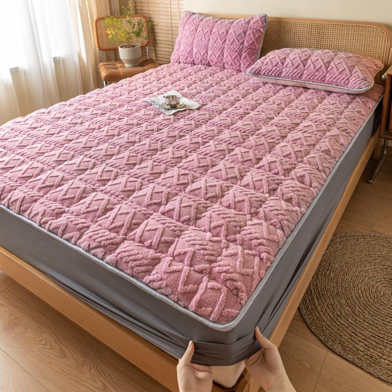 Milk Velvet Fitted Sheet, Taffeta Non-slip Massage Mattress, Simmons Protective Cover, Warm Short Velvet Bed Cover, Single Fitted Sheet