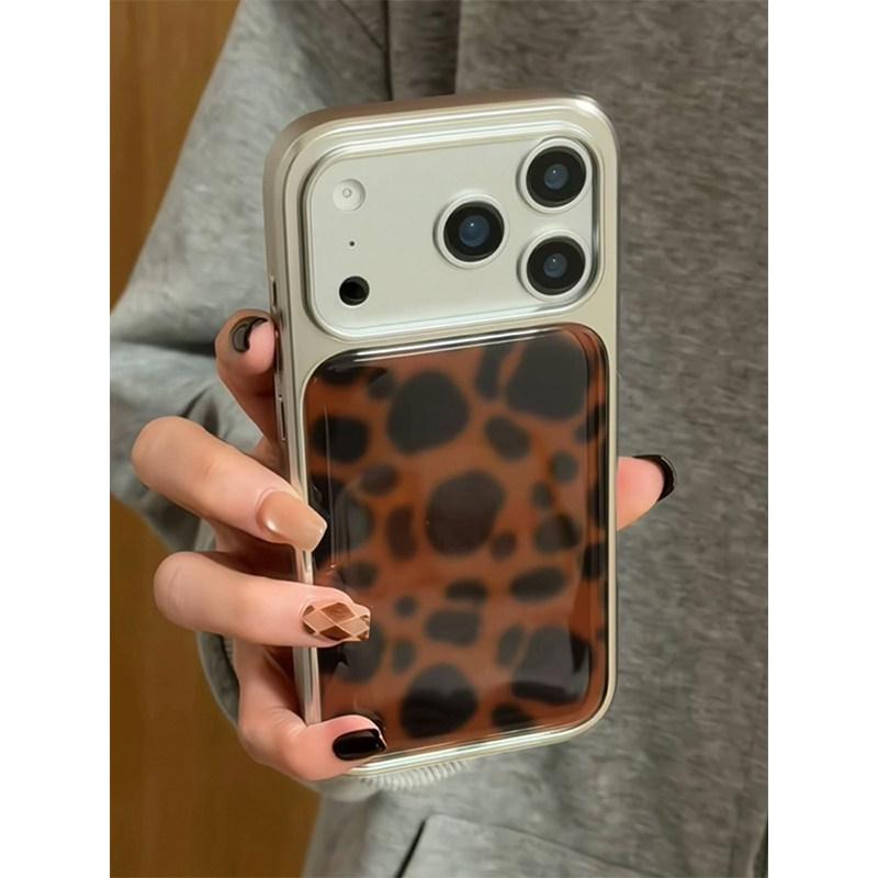 INS Korean Leopard Print Electroplated Drop Glue Phone Case For iPhone 16 15 14 13 12 11 17 Pro Max 16 15 14 13 Pro 17 Air Cover