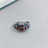 925 Sterling Silver Enamel Red Ruyi Lock Ring Handmade Hollowed Filigree Craftsmanship Retro Ethnic Style Ring Silver Jewelry