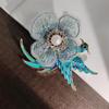 Chinese-Style Embroidered Bird & Flower Brooch with Pearls and Rhinestones