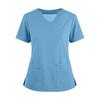 Women's Short Sleeved Solid Color V-neck Buttonable Side Slit Top T-shirt