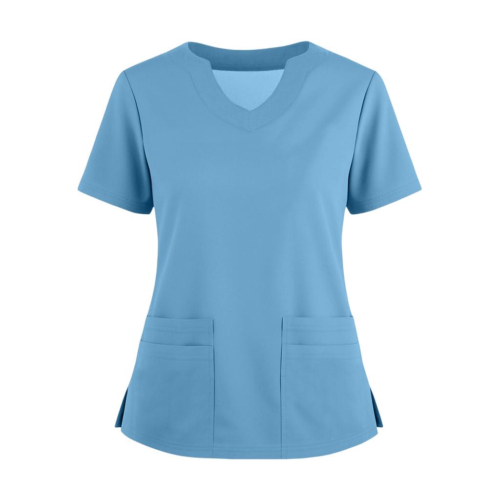 Women's Short Sleeved Solid Color V-neck Buttonable Side Slit Top T-shirt