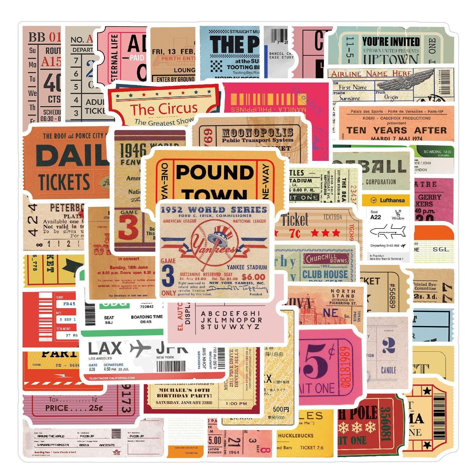 

50 Retro Air Tickets and Tickets Doodle Stickers Decorate Suitcase Motorcycle Notebook Waterproof Stickers