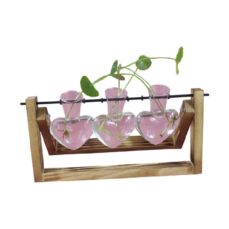 Heart Shape Glass Vases Propagation Station For Indoor Hydroponics Planter Plant Terrarium With Wooden Stand Home Decors