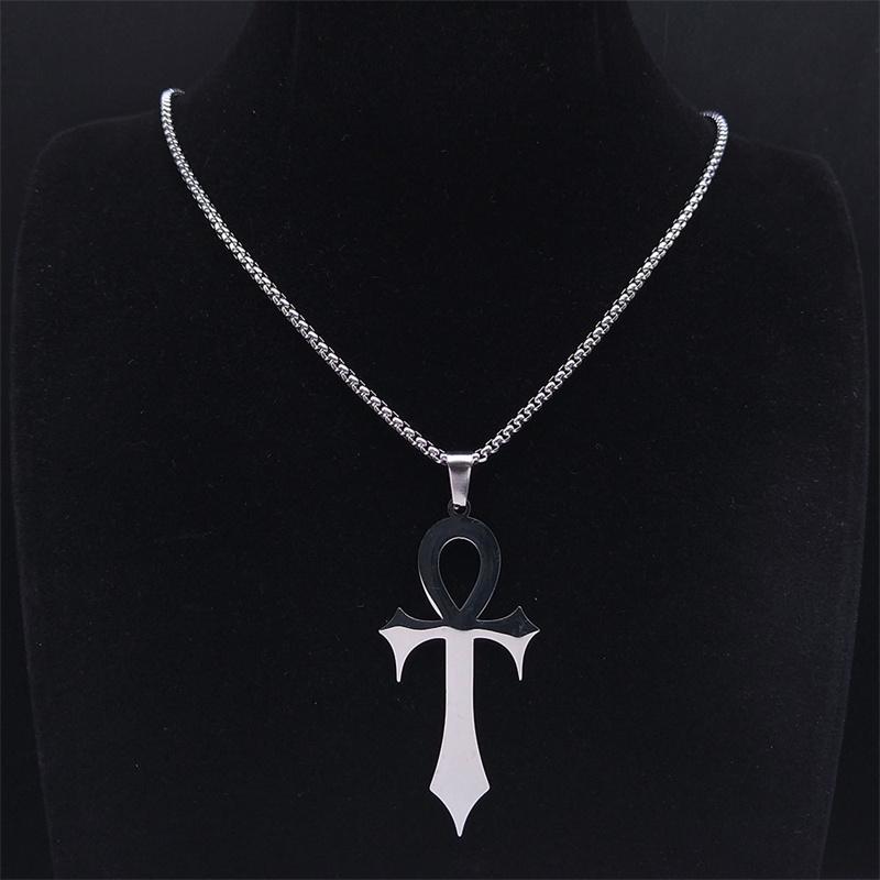 Gothic Ankh Cross Amulet Pendant Egyptian Necklace Women Stainless Steel Symbol of Life Cross Punk Necklaces Jewelry Gift N7078S