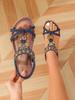 Fashion Bohemian Spring 2025 New Large Size Flat Flower Rhinestone Sandals Open-toed Beach Ladies Sandals
