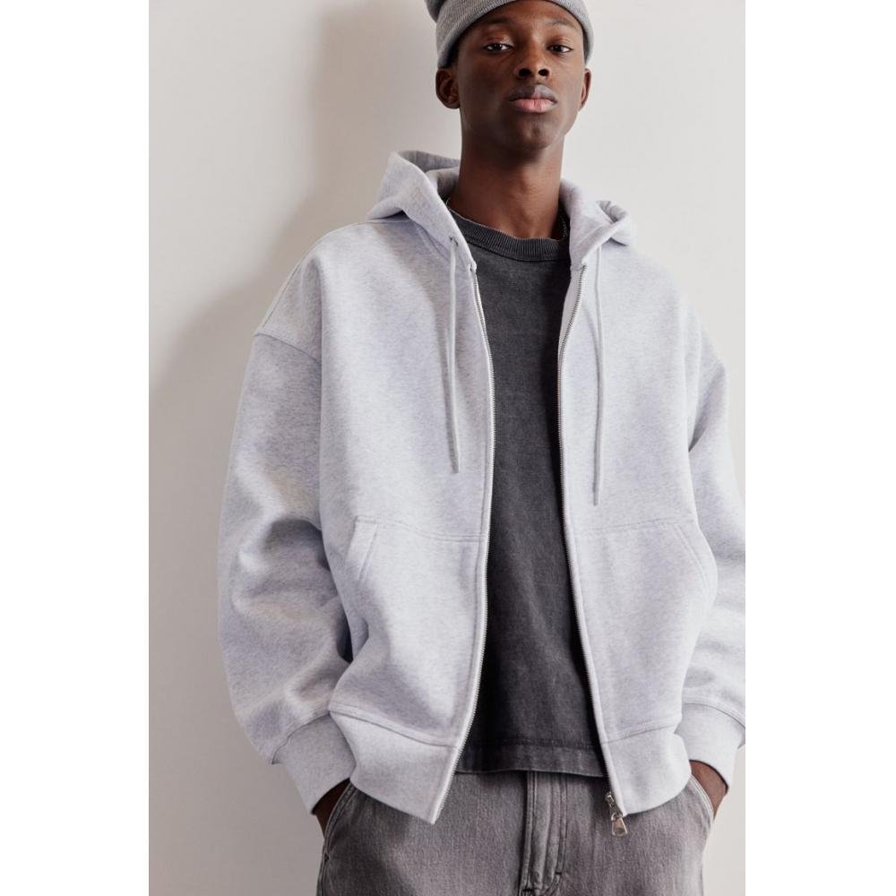 

Толстовка свободного кроя с капюшоном на молнии HM светло-серая меланжевая M