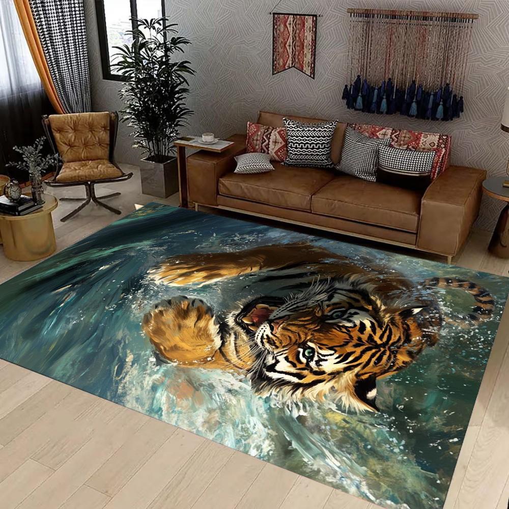 Tiger Art Carpet Mat Rug Gold Black Background Luxury Artistic Non-Slip Durable Home Decoration Living Room Study Room Floor Mat