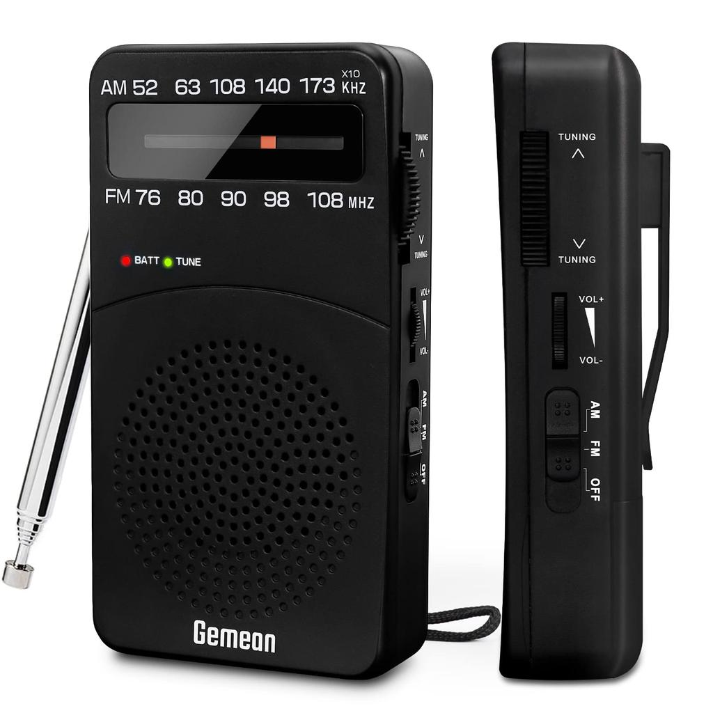 Přenosné rádio AMFM s vysokou citlivostí, kompaktní, s vyměnitelným ladicím knoflíkem a indikátorem signálu (Včetně zadního klipu), Analogové rádio funguje na AA