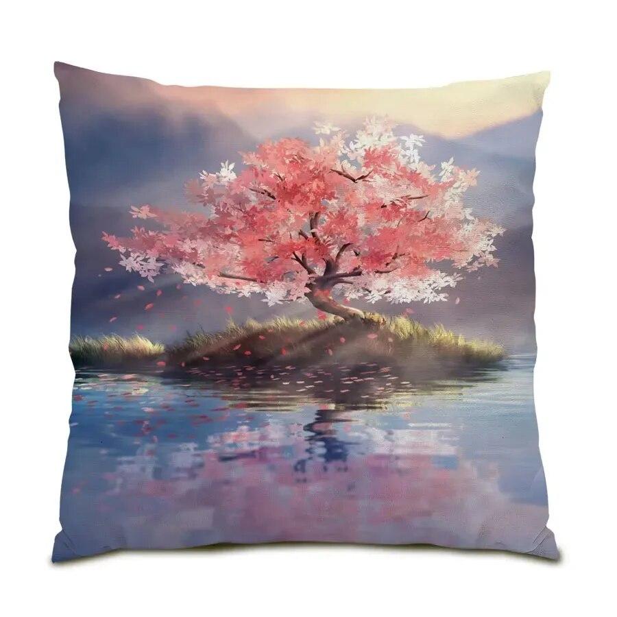 

Чехол на подушку для офисного дивана Простая иллюстрация Мультяшный пейзаж Наволочка Роскошное украшение для дома Чехол для подушки 40x40cm