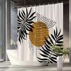 1 Modern Bathroom Shower Curtain - Large Palm Leaf And Sun Dot Pattern On Light Beige Background With Black Lines - Machine Wash