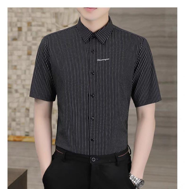 Men's Striped Short Sleeve Shirt Slim Fit Casual Business Button-Down Office Daily Wear Top