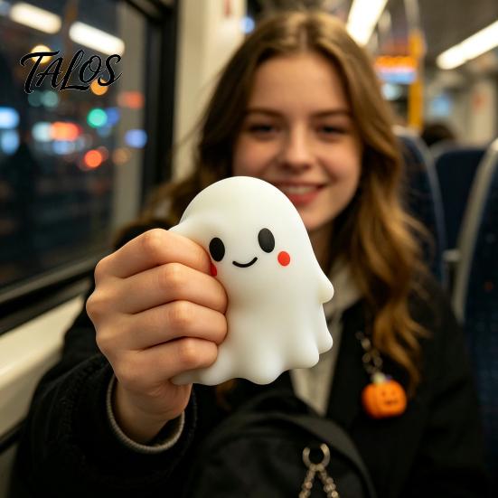 Stress Relief Gadget 1/2Pcs Halloween Cartoon Ghost Squeeze Toy, Bow Relaxation Ball White Sensory Fidget Toy for Kids Adults Party Favors Soft