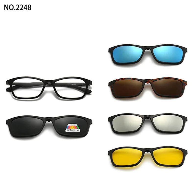 6 In 1 Clip On Glasses Men Women TR90 Polarized Optical Magnetic Sunglasses Clip Magnet Sunglasses Prescription Glasses Frame
