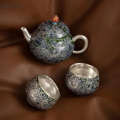 140ml High Quality Silver Plated Ceramic Teapot Custom Portable Tea Sets Handmade Beauty Tea Infuser Chinese Tea Set Gifts