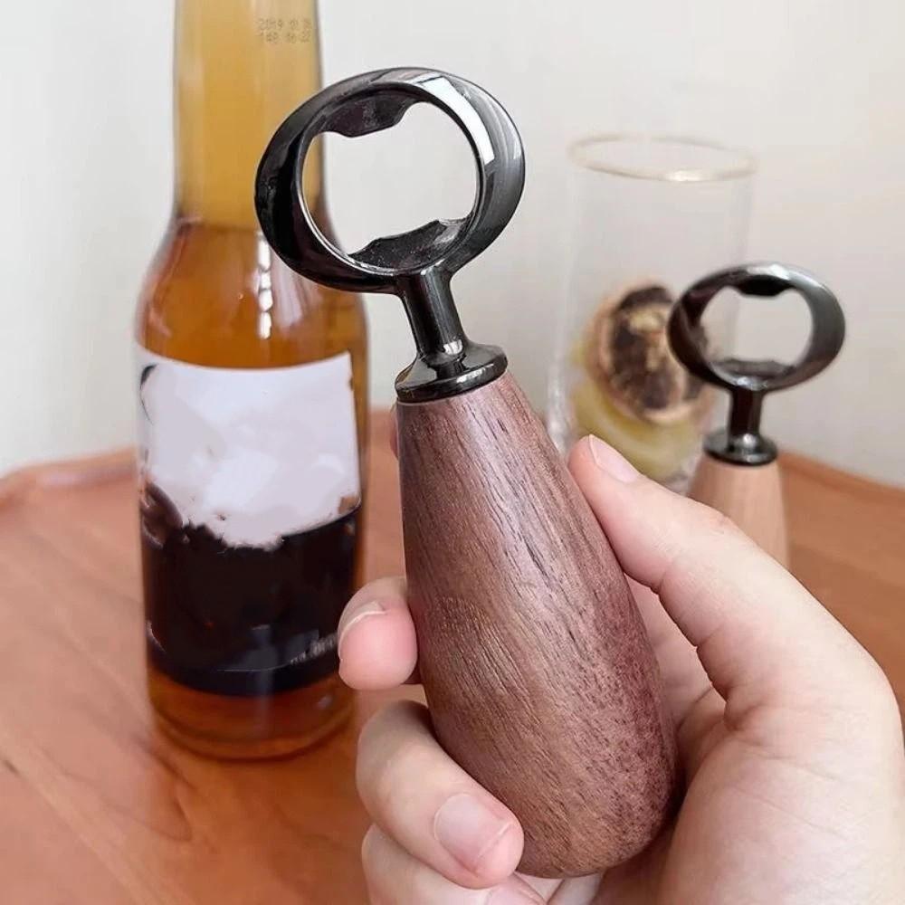 Creative Beer Bottle Opener Stainless Steel Wooden Bottle Opener Beer Can Opener  Kitchen Tools