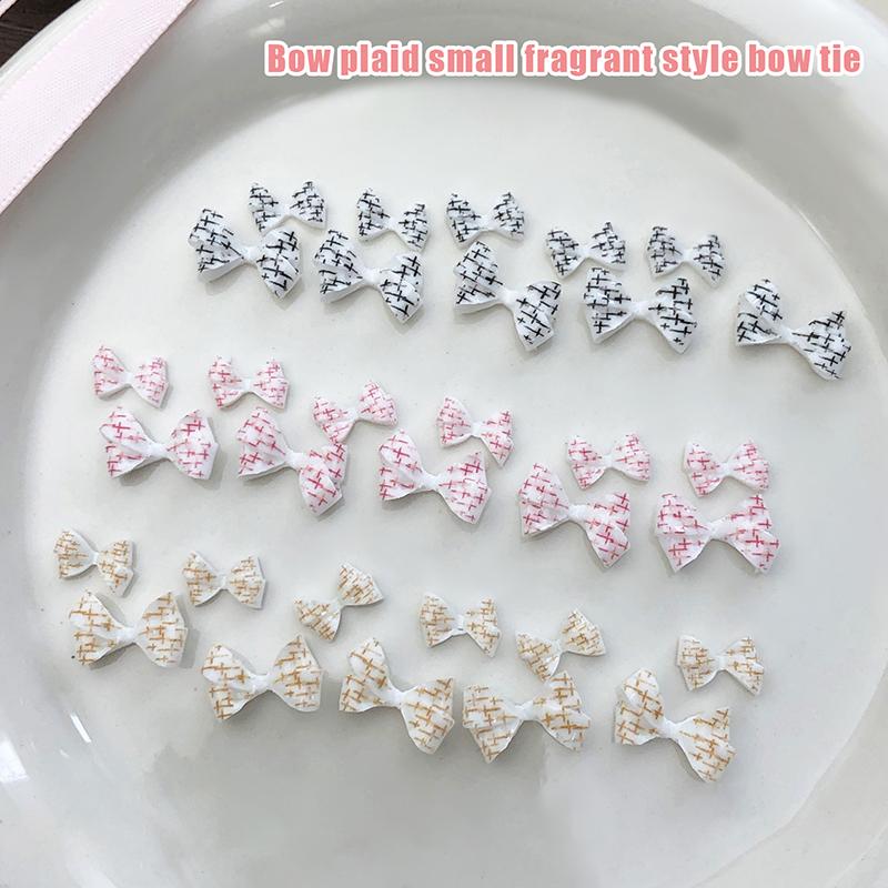 20Pcs Checkered Bows Resin Nail Charms Plaid Bows Ties Nail Art Decorations DIY Nail Designs