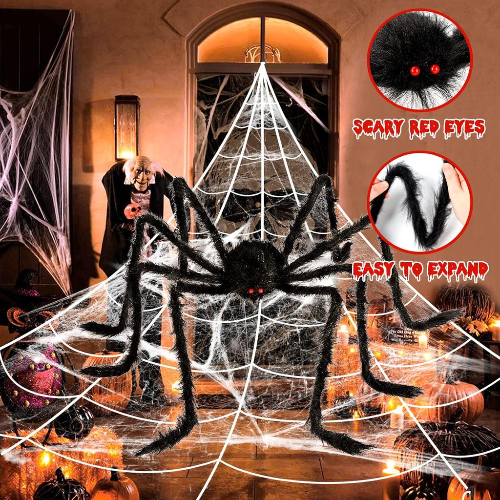 Halloween Hairy Spider Garden Decorations Scary Giant Spider Fake Large Props Triangular Web With Hook Halloween Yard Decor