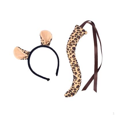 Brown Leopard Ears and Tail Hair Hoop Headwear Roles Play Costume Accessories Cosplay for Carnivals